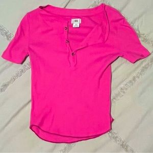 Bright pink BDG urban outfitters button up short sleeve